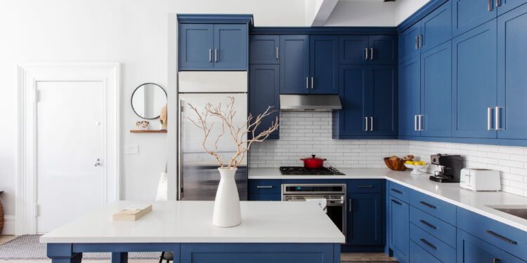 blue kitchen cabinets