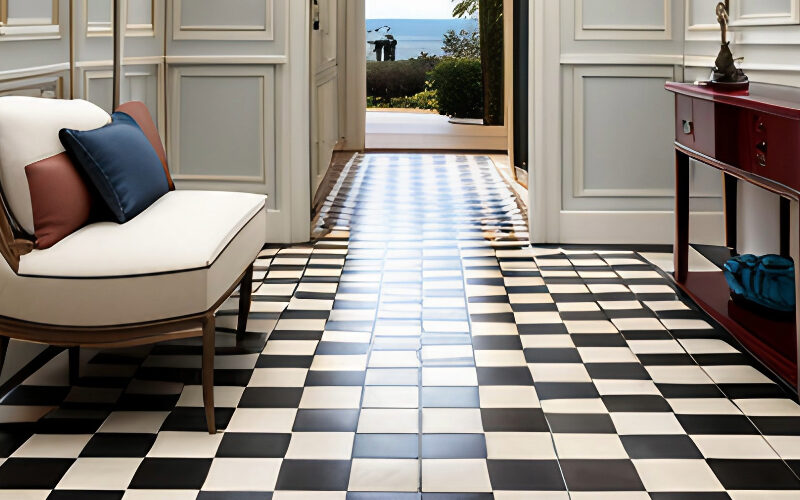 Checkerboard tile pattern for foyer