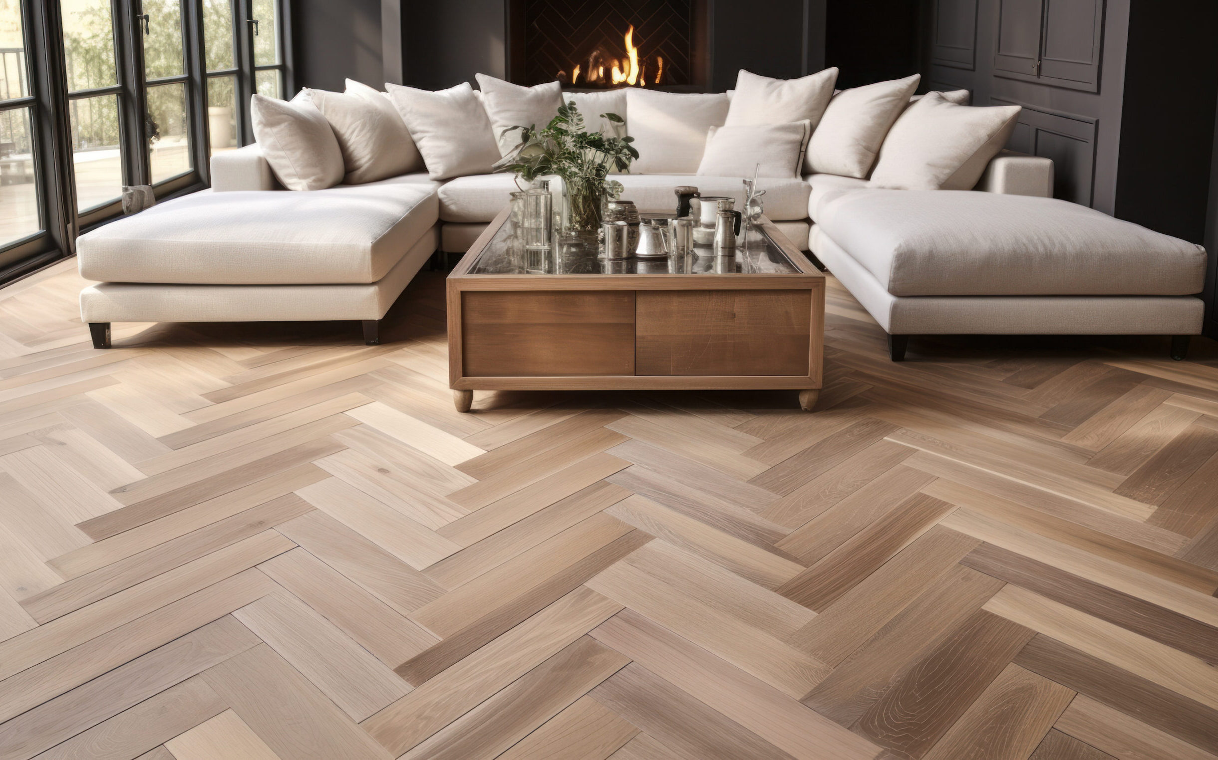 tiles design Sophisticated herringbone pattern parquet wood floor, showcasing the elegance of traditional craftsmanship in contemporary interior design